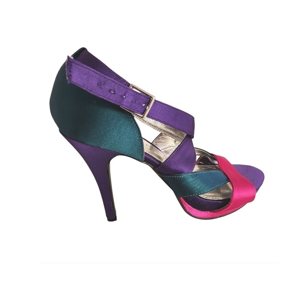 Rampage Genova Heels Women 8.5 Multicolor Colorblock Satin Stiletto Party Bold